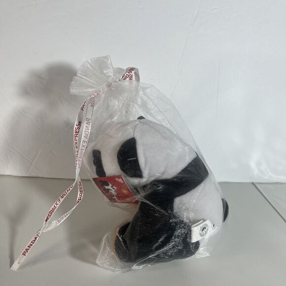 Panda Express Plush Bear Stuffed Animal Toy 2018 Black White 6" Sheer Bag - Picture 3 of 9